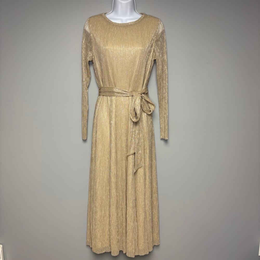 NWT Anne Klein Wedding Guest‎ Gold Belted Midi Dress Sz 10